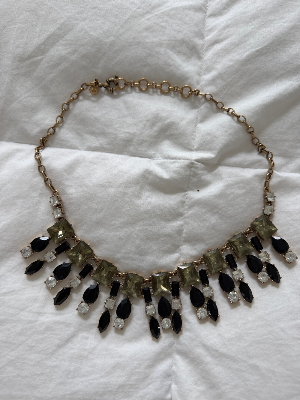 J. Crew Gold-Tone Necklace with Black and Clear Stones